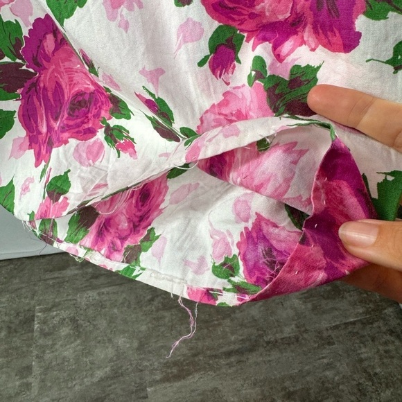 Vintage Handmade Floral Print V Neck Dress in White Pink Size Extra Small - Picture 5 of 7